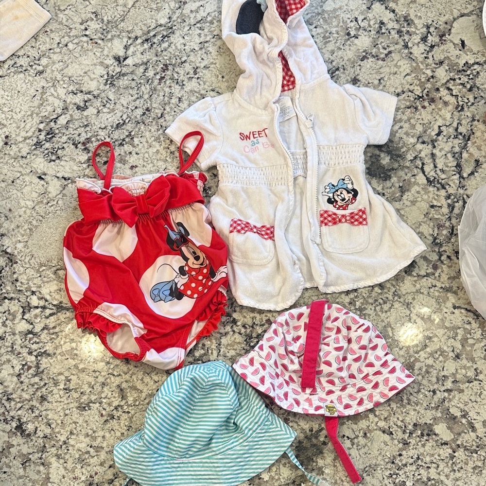 Disney Minnie Mouse Red One-Piece Swimsuit with Hooded Cover-Up